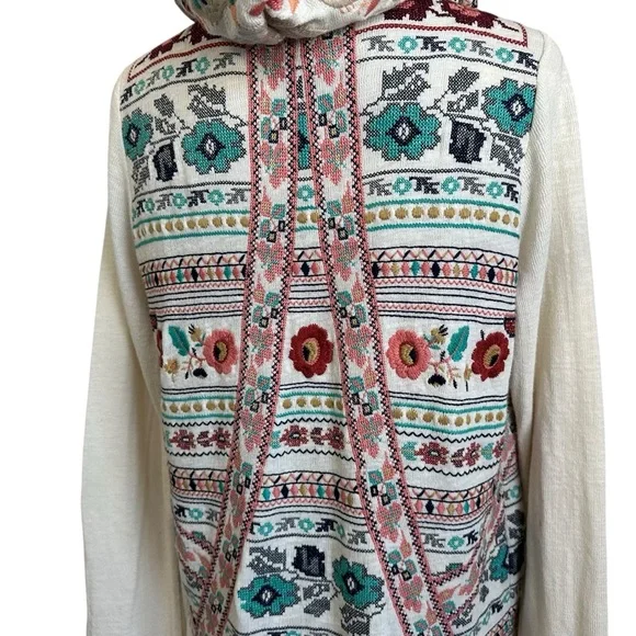 Biya Johnny Was Womens Hooded Embroidered Long Cardigan With Pockets Sz Small